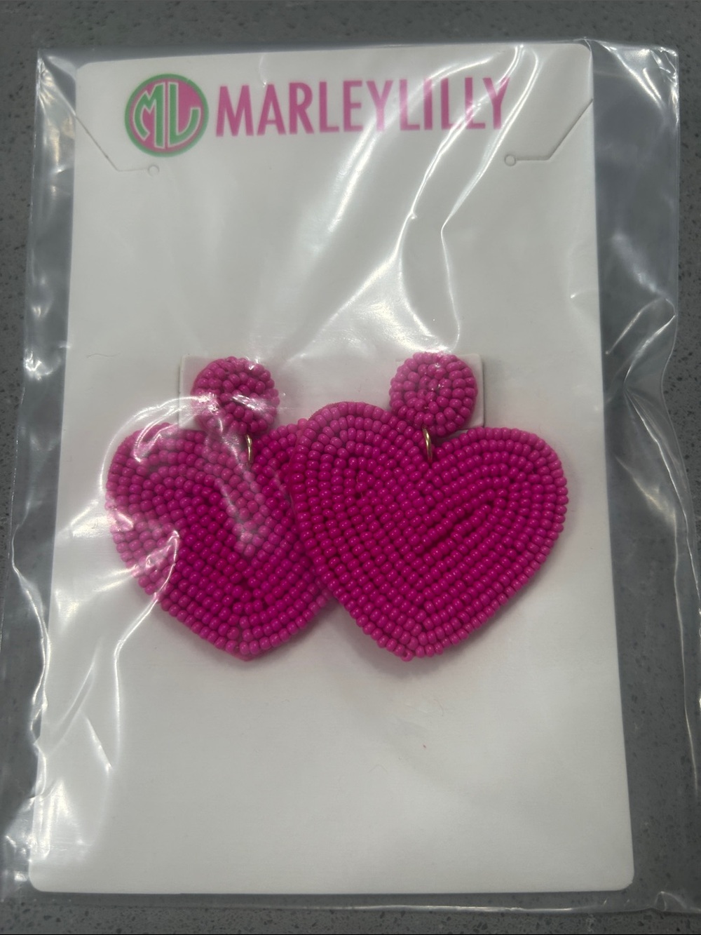MarleyLilly Pink Beaded Heart Earrings